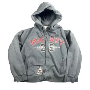 Disney Mickey Mouse Varsity Jacket XL Snap Hoodie Fleece Series 28 Gray